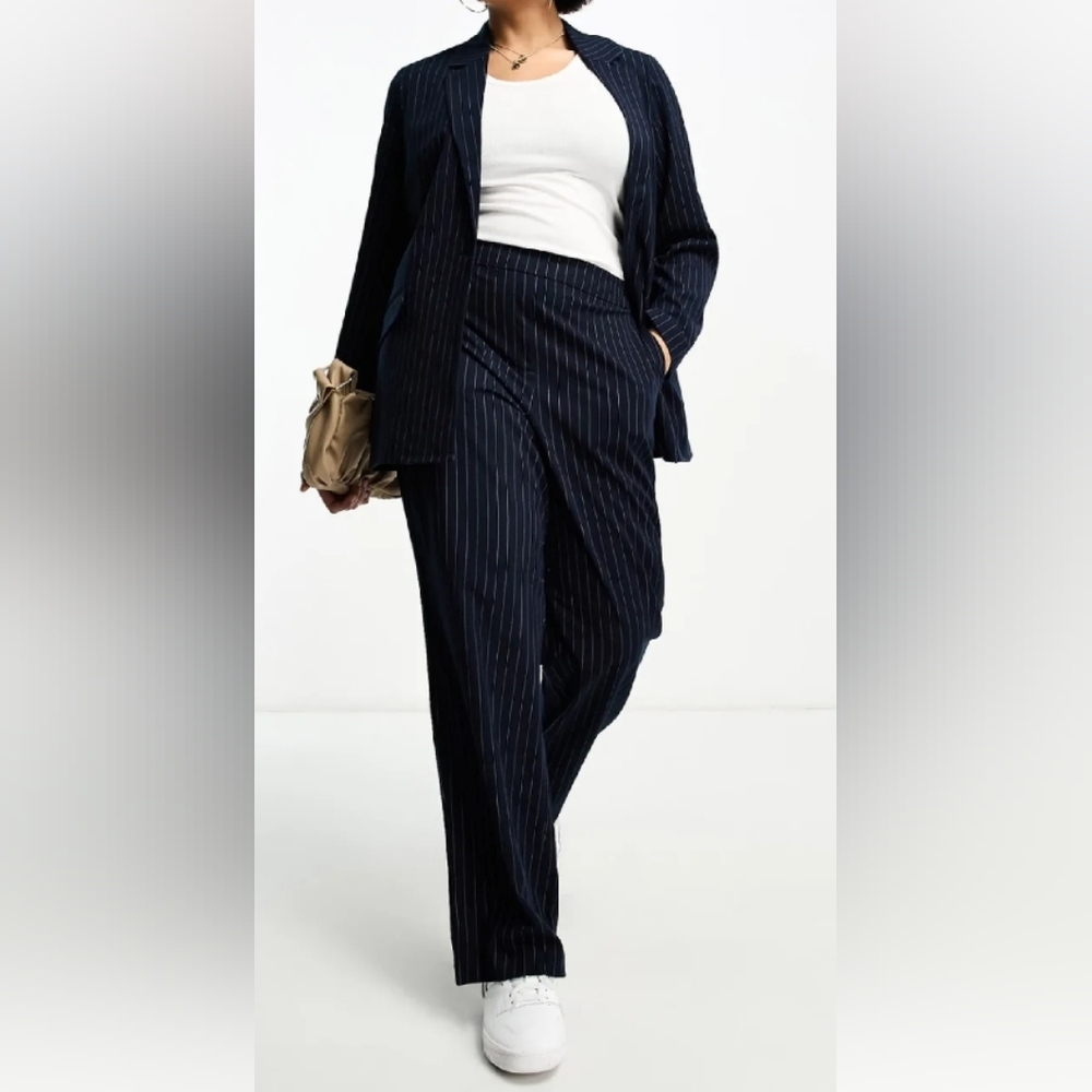 Vero Moda Curve navy tailored pinstripe suit swt
